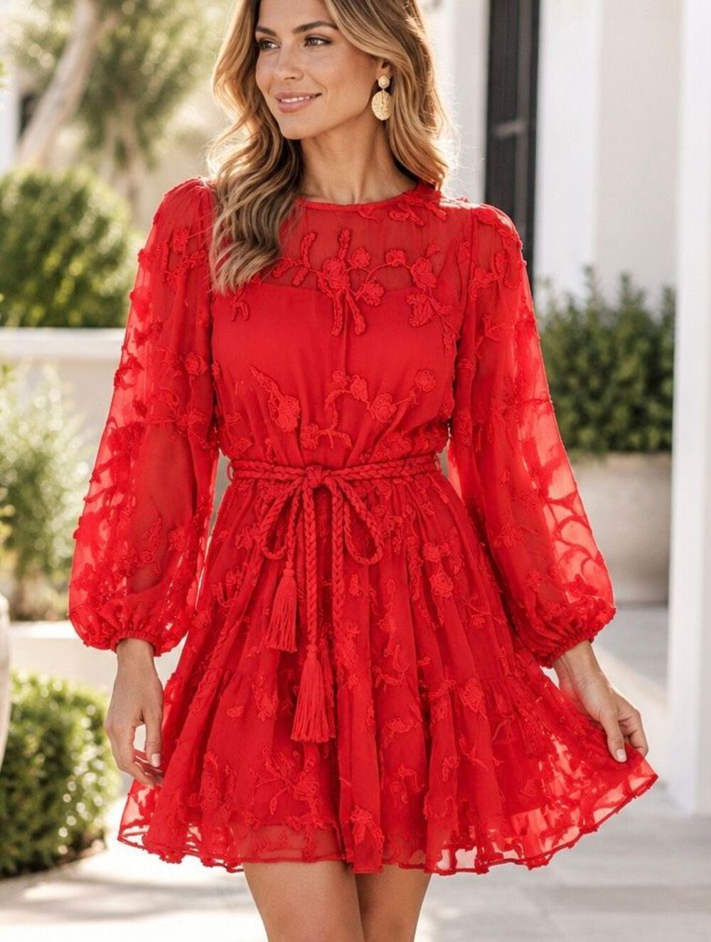 Anthropologie Mare Mare Amal Red Embroidered Mini Dress Medium W/ Slip